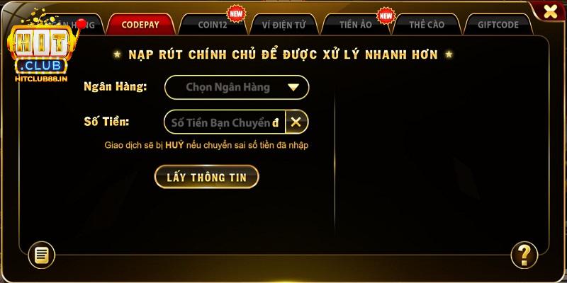 Nạp tiền HITCLUB với đa dạng các hình thức tiện lợi